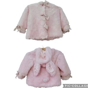 Bearington‎ Baby Fuzzy Coat Size 12-24 Months Light Pink Bunny Ears & Tail Cute